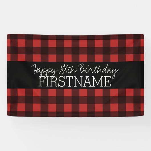 赤素朴と黒バッファロープレイド誕生日パーティー 横断幕 (横)