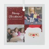 赤素朴のクリスマス紙吹雪&サンタファミリーの写真 ガラスオーナメント (正面)