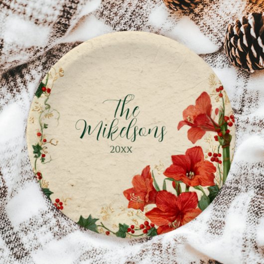 赤素朴アマリリス・クリスマス ペーパープレート