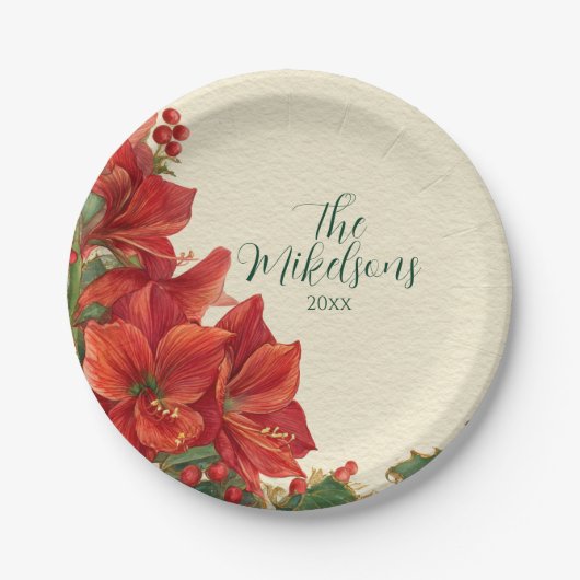 赤素朴アマリリス・クリスマス ペーパープレート (正面)