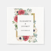 赤素朴エレガントと金ゴールドのフローラホワ結婚イト スタンダードカクテルナプキン (正面)