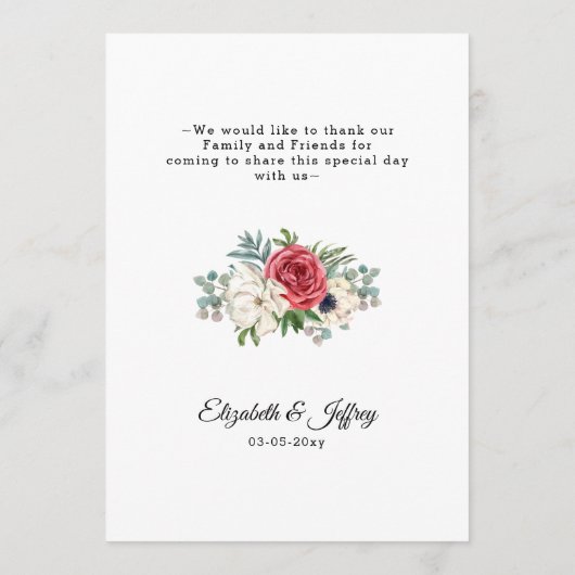 赤素朴エレガントと金ゴールドのフローラホワ結婚イト メニュー (裏面)