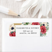 赤素朴エレガントと金ゴールドのフローラホワ結婚イト ラベル (インサイチュ)