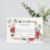 赤素朴エレガントと金ゴールドのフローラホワ結婚イト 出欠カード (スタンド正面)