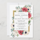 赤素朴エレガントと金ゴールドフローラブライダルシャワー 招待状 (正面)