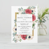赤素朴エレガントと金ゴールドフローラブライダルシャワー 招待状 (スタンド正面)