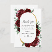 赤素朴エレガントローズフローラ金ゴールドホワイト結婚ズ サンキューカード (正面/裏面)