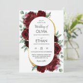 赤素朴エレガントローズフローラ金ゴールドホワイト結婚ズ 招待状 (スタンド正面)