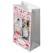 赤素朴キツネ模様クリスマスファミリーの写真 スモールペーパーバッグ (正面アングル)