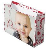 赤素朴キツネ模様クリスマスファミリーの写真 ラージペーパーバッグ (正面アングル)