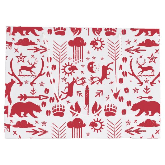 赤素朴キツネ模様クリスマスファミリーの写真 ラージペーパーバッグ (裏面)