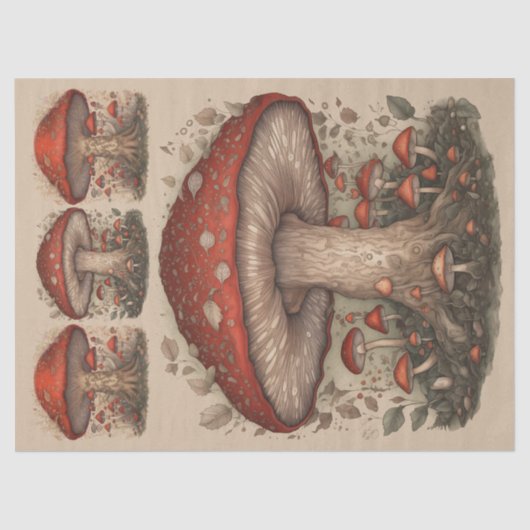 赤素朴キノコフォークアートデカップクラフト 薄葉紙 (正面)