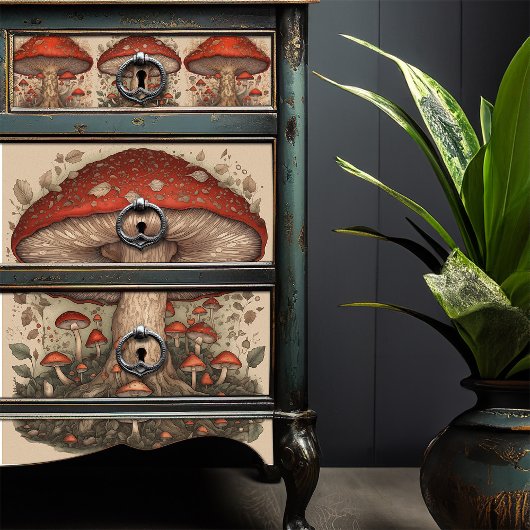 赤素朴キノコフォークアートデカップクラフト 薄葉紙