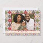 赤素朴クリスマスアーガイルティンセルホリデイ写真 シーズンカード (正面)