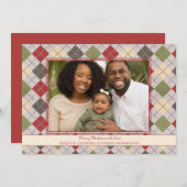 赤素朴クリスマスアーガイルティンセルホリデイ写真 シーズンカード (正面/裏面)