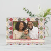 赤素朴クリスマスアーガイルティンセルホリデイ写真 シーズンカード (スタンド正面)