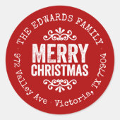 赤素朴クリスマスサークル差出人住所ラベル ラウンドシール (正面)