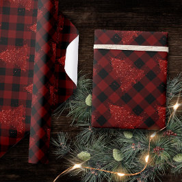赤素朴クリスマスツリーモダンバッファロー ラッピングペーパー