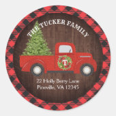 赤素朴クリスマストラックプレイド住所 シール (正面)