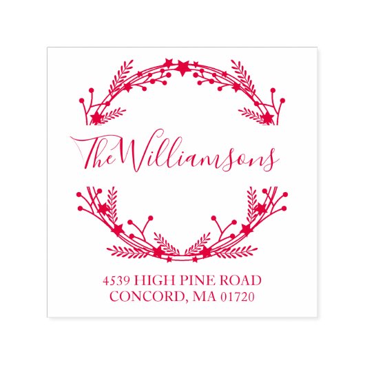 赤素朴クリスマスリース名差出人住所 セルフインキングスタンプ (デザイン)