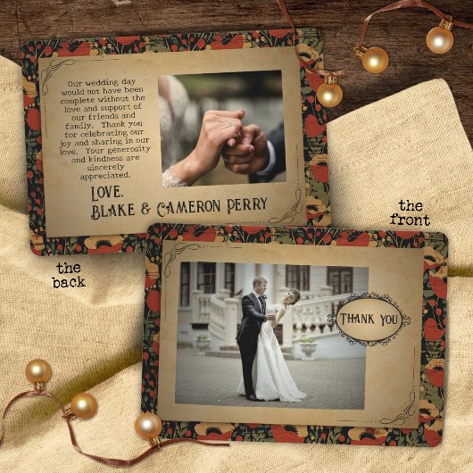 赤素朴ケシヴィンテージウッドズ結婚ズ サンキューカード