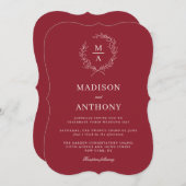 赤素朴シンプルエレガントモノグラム結婚ズ 招待状 (正面/裏面)