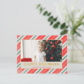 赤素朴ストライプと緑の引っ越しました写真Ho シーズンポストカード (スタンド正面)