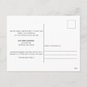 赤素朴ストライプと緑の引っ越しました写真Ho シーズンポストカード (裏面)