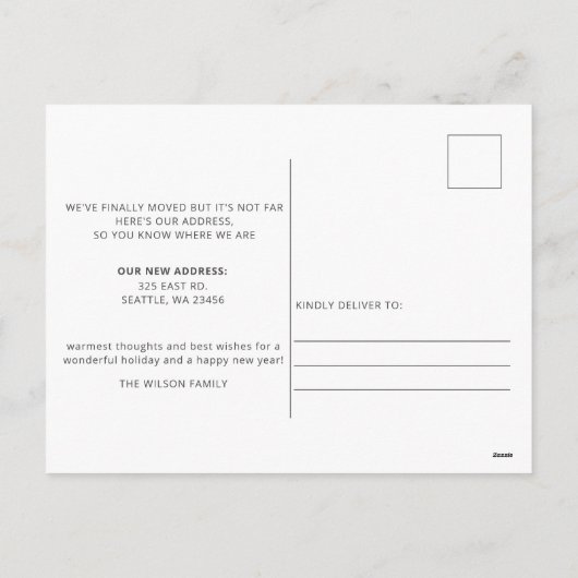 赤素朴ストライプと緑の引っ越しました写真Ho シーズンポストカード (裏面)