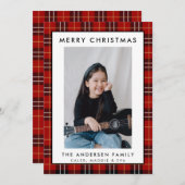 赤素朴タータンチェックプレイドメリークリスマスフォトカード (正面/裏面)