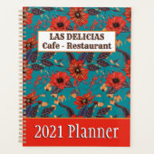 赤素朴ティール（緑がかった色）フローラ小事業予約 プランナー手帳 (正面)