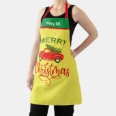 赤素朴トラックのクリスマスツリー名パーソナライズされた前 エプロン (インサイチュ)