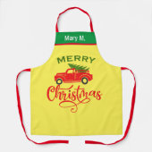 赤素朴トラックのクリスマスツリー名パーソナライズされた前 エプロン (正面)