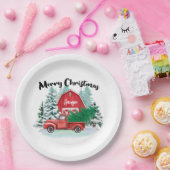 赤素朴トラックのクリスマスツリー白パーソナライズされた色 ペーパープレート (パーティー)
