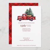 赤素朴トラック付きクリスマスファームハウスフランネル シーズンカード (正面/裏面)