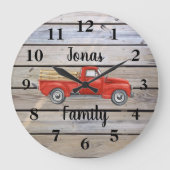 赤素朴トラック木材ファミリ名 ラージ壁時計 (正面)