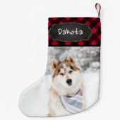 赤素朴バッファローのプパーソナライズされたライド写真 スモールクリスマスストッキング (裏面)