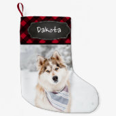 赤素朴バッファローのプパーソナライズされたライド写真 スモールクリスマスストッキング (正面)