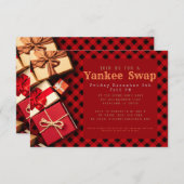 赤素朴バッファローチェックヤンキースワップホリデーパーティー 招待状 (正面/裏面)
