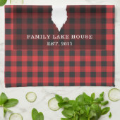 赤素朴バッファローファミリープレイドレイク キッチンタオル (折り畳み)