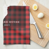 赤素朴バッファローファミリープレイドレイク キッチンタオル (四つ折り)