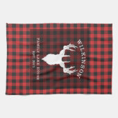 赤素朴バッファローファミリープレイドレイク キッチンタオル (横)