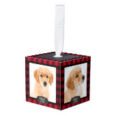 赤素朴バッファロープライド犬の子犬4ペット写真 キューブオーナメント (正面アングル)