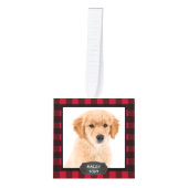 赤素朴バッファロープライド犬の子犬4ペット写真 キューブオーナメント (正面)