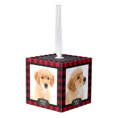 赤素朴バッファロープライド犬の子犬4ペット写真 キューブオーナメント (裏面アングル)