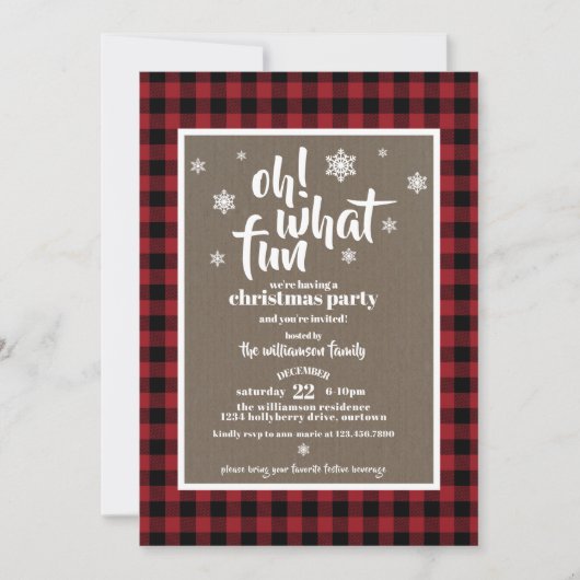 赤素朴バッファロープレイドクリスマスパーティー 招待状 (正面)