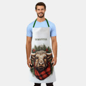 赤素朴バッファロープレイドファームハウス エプロン (着用した状態)