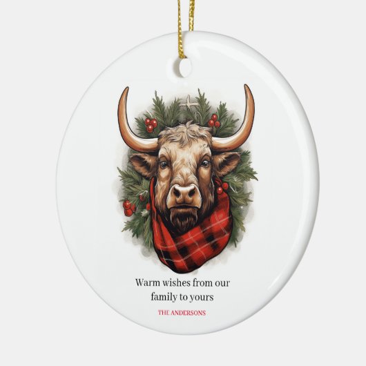 赤素朴バッファロープレイドファームハウス セラミックオーナメント (左)