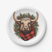赤素朴バッファロープレイドファームハウス ペーパープレート (正面)
