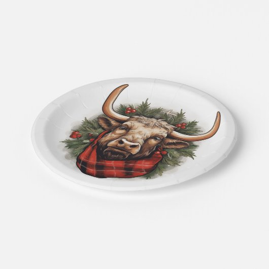赤素朴バッファロープレイドファームハウス ペーパープレート (アングル)